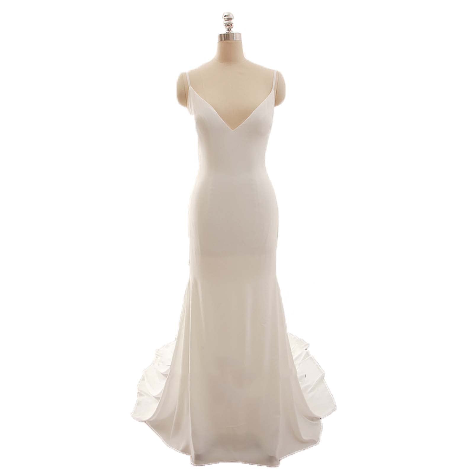 Brautkleid, Sexy Brautkleid mit V-Ausschnitt, Rückenfreies Brautjungfernkleid, Abendkleid für Hochzeitsfeier, WZEFEIO, Weiß, 2