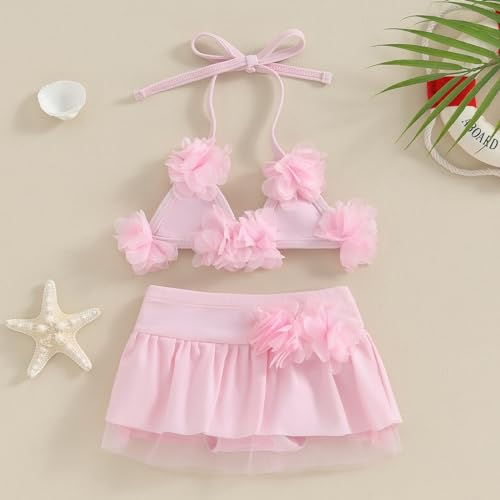 Knnimorning Tees KNNITEES-12BDCYBVVNQXOB1 Newborn Baby Girl Bikini Set Halter Bathing Suit 3D Flower 2 Piece Swimsuit Toddler Summer Beach Swimwear thumb #1