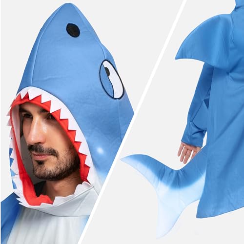 Spooktacular Creations Herren Hai-Kostüm für Halloween-Kostümparty für Erwachsene, Hai-Outfits, Tier-Mottoparty, Cosplay-Party(Blau, S)