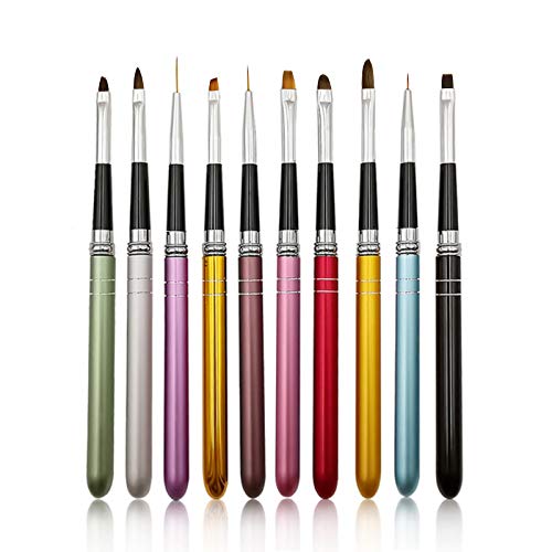 Fuwddy Gel Brushes Nail Art Liner Brush Builder Uv Gel Polish Thin Brush French Tips Design Pen Nail Tech Brushes Detail Oval Flat Brush (10Pcs)
