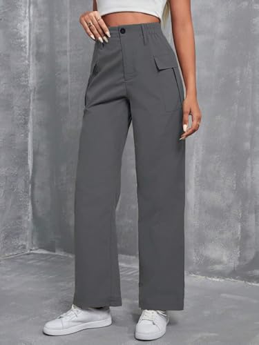 Image of TOPLOT Cotton Solid Multi-Pocket Cargo Pant for Women