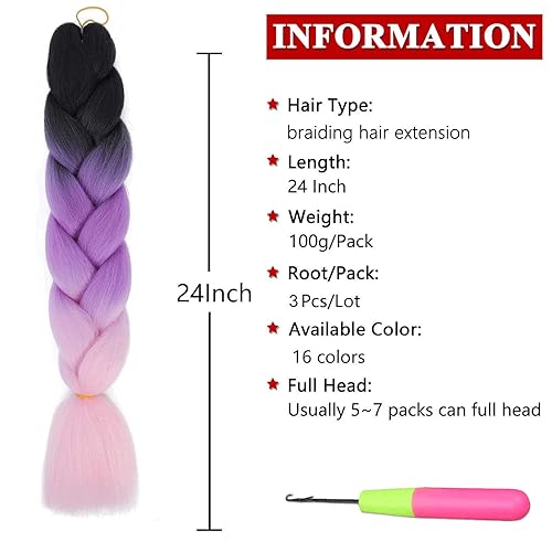 Xtrend 3Packs 3 Tone Jumbo Braiding Hair 24 Inch Synthetic Afro Braiding Hair Extensions for Box Braids and Twist Crochet Braid Hair (3Packs - Image 2