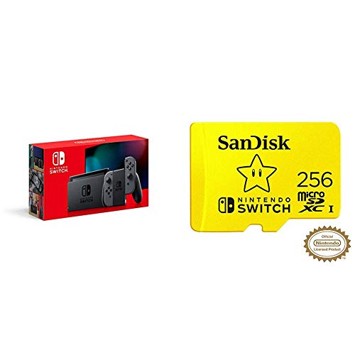 Nintendo Switch with Gray Joy?Con - HAC-001(-01) + SanDisk 256GB MicroSDXC UHS-I Card