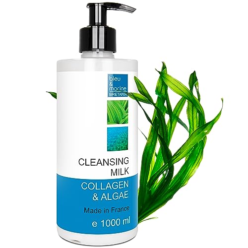 bleu & marine Bretania - Leche Limpiadora Suave 1000ml | Con Colágeno y Algas Marinas | Para Todo Tipo de Pieles | Hidratante y Tonificante | Sin Parabenos, Hipoalergénico, Blanco