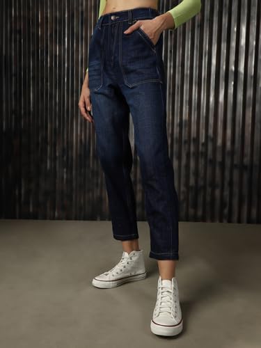 Image of High Star Women Cotton Washed Mom fit High-Rise Jeans