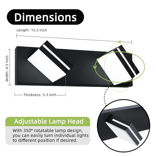 Okeli BLACK VANITY LIGHT 2 Light Black Bathroom Vanity Light Over Mirror Modern Led Dimmable Bathroom Light Fixture Black 350° Rotatable Lamp Head 16W 6000K Cold White Etl Listed thumb #1