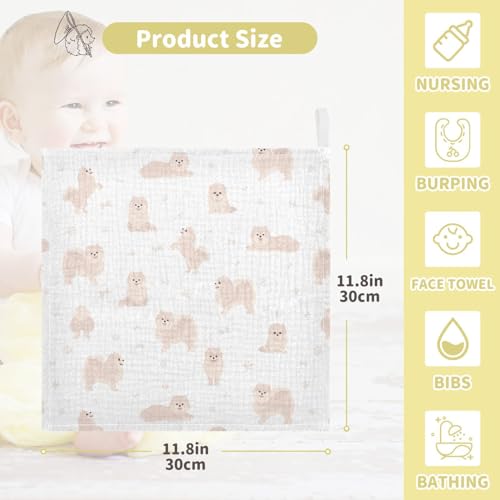 Image of vvfelixl Baby Cotton Washcloths Pomeranian German Spitz Infants Bath Towel for Unisex Puppy Face Towels for Newborn, Natural Baby Wipes Delicate Skin, 11.8 X 11.8 inch, one sizex3