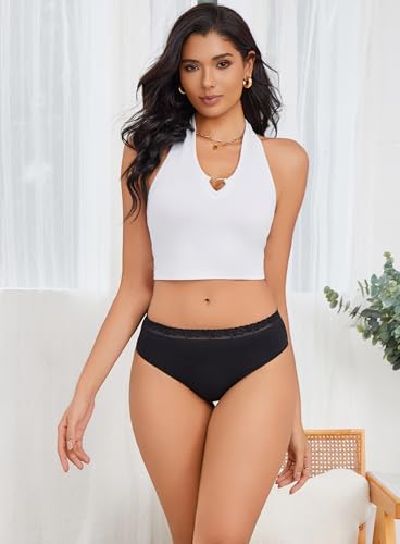 Image of READY TO LOVE Cotton Underwear for Women 6Pack Sexy Bikini Panties Clothing | Lace Waistband,Full Coverage,Essentials Womens Lingerie Fashion Clothing,for Fitness Workout Vacation Travel Women Outfits
