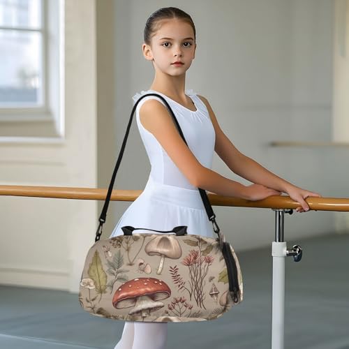 Mushroom Brown Duffle Bag for Girl, Sports Duffle Gym Bags with Shoe Compartment, Personalized Overnight Bag Travel Weekender for Kids4