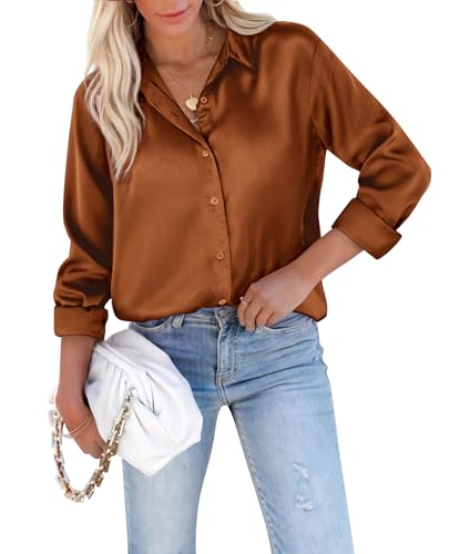 siliteelon Satin Blouses for Women Silk Button Down Shirts Casual...