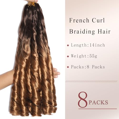 French Curl Braiding Hair 14 Inch 8 Packs Curly Braiding Hair Pre Stretched French Curl Crochet Braids extensions for braiding (OT4/30 - Image 2