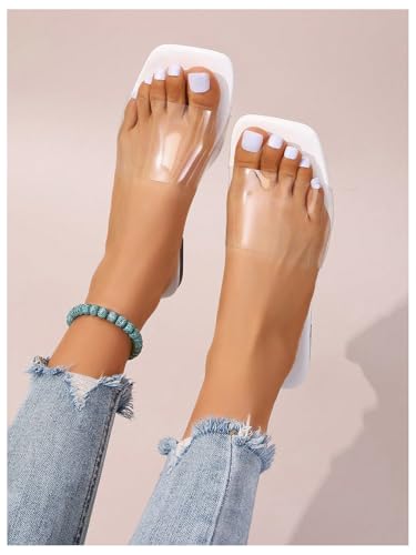 Image of Verdusa Clear Sandals For Women Square Toe Slides Summer Slip On Beach Flat Sandals