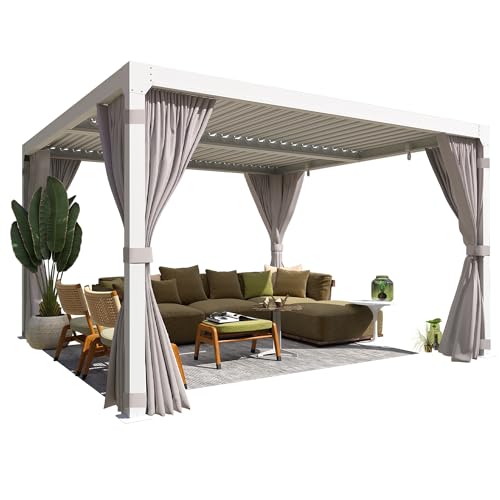 YOLENY-Louvered-Pergola-10×10-All-Aluminum-Pergola-with-Adjustable-Rainproof-Roof-Outdoor-Pergola-with-Curtains-and-Nets-for-Patio-Garden-White YOLENY Louvered Pergola 10×10 All Aluminum Pergola with Adjustable Rainproof Roof Outdoor Pergola with Curtains and Nets for Patio Garden White