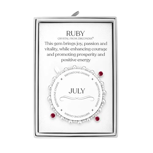 Philip Jones July (Ruby) Birthstone Stretch Charm Bracelet with Quote Gift Box