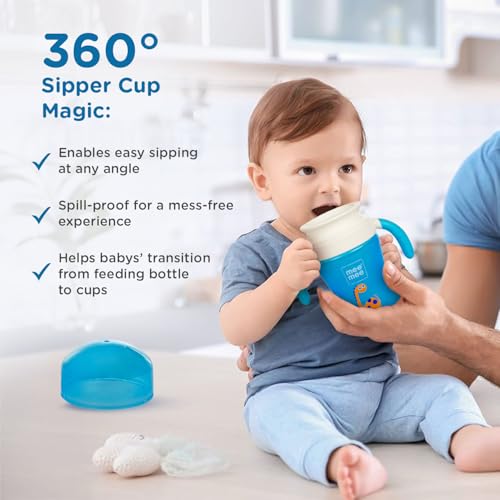 Image of Mee Mee 360 Spout Trainer Sipper 240 ml | Dual Handle, Anti-Leak & Spillproof Sippy Cup | BPA-Free | Dust Cover | Lightweight & Easy Grip Handles (Blue)