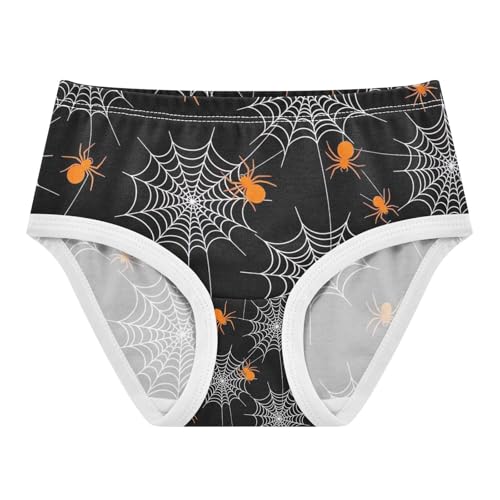 Toddler Girl Panties, Orange Spiders White Webs Black Cotton Underwear for Girls, 2–8 Years