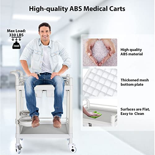 Medical Carts With Wheels 2-Shelf 330 Lbs Max Load Rolling Storage Cart With Drawers Beauty Salon Utility Cart Medical Cart With 2 Dirt Buckets Mobile Ultrasound Cart For Hospital Dental Clinic #TOP6