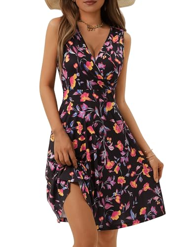 Image of GUBERRY Womens Wrap V Neck Sleeveless Sundress Summer Flare Tank Dress with Pockets