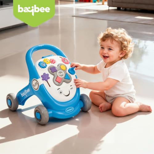 Image of Baybee Oleo Baby Walker for 6-18 Months | Activity Push Walker with Music & LED Lights | Stable Wheels, Easy Grip Handle | Educational Walker for Boys & Girls 0-2 Years (Blue)