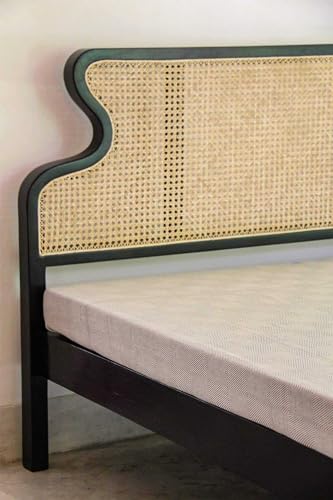 Image of Patio Rattan Solid Mango Wood Queen Size Bed - Without Storage Cot - Black Matt Finish - Mattress Size: 60 x 78 Inches - Palang for Bedroom or Hotel