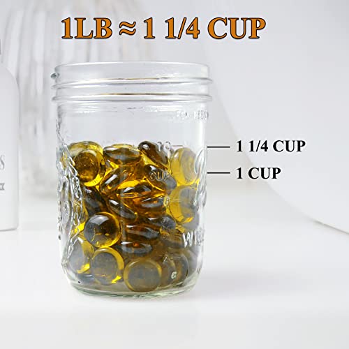 KINGOU Flat Glass Gems/Marbles/Stones/Beads for Vase Filler, Table Scatter, Games - 1 Lbs (17-19mm, Approx. 3/4\") (Yellow, Standard)