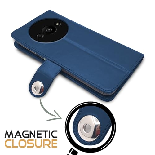 Image of Pikkme Flip Cover Leather Finish | Inside TPU with Card Pockets | Wallet Stand and Shock Proof | Complete Protection Button Flip Case for Redmi A3 (2024) / Redmi A3x / Poco C61(Blue)