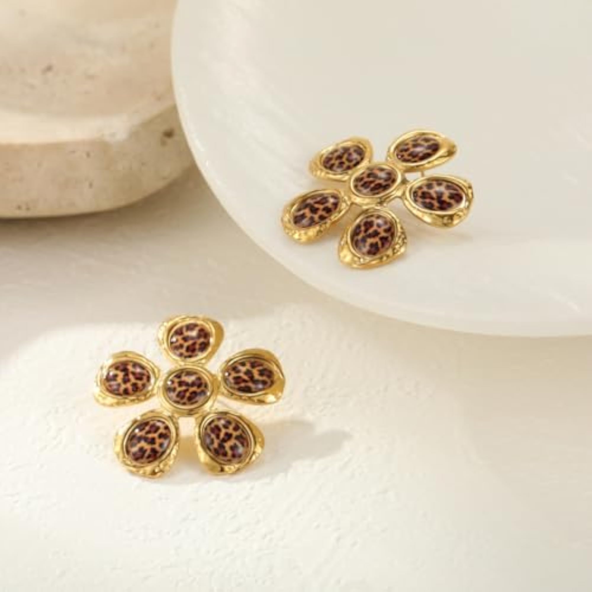 Printed Shiny Texture Jewelry Set, Gold Leopard Design 6