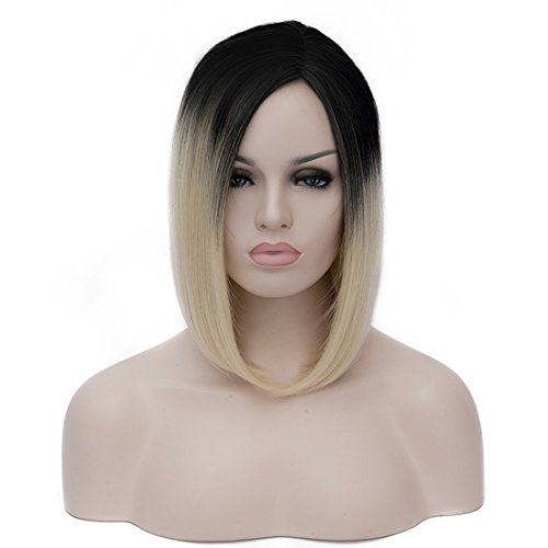 Cying Lin Short Bob Wavy Curly Wig Black and White Wig For Women Cosplay Halloween Wigs Heat Resistant Bob Party Wig+Wig Cap (Black and White) (blonde)
