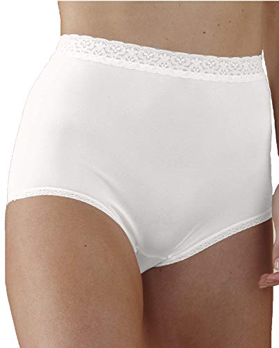 National Full-Coverage Comfort Panties All-Nylon Lace Trim for Everyday Comfort, Durable, Cotton-Lined Crotch, 6-pk