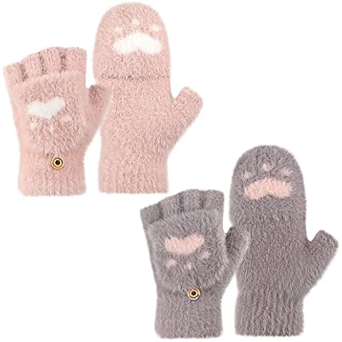 Fingerless Gloves Winter Fingerless Flip Thermal Gloves Half Finger Gloves 2 Pair Warm Women's Gloves Fingerless Mittens with Covers Sport Outdoor Mitten Christmas Birthday Gift Cover