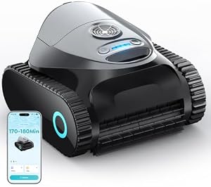 BRINBO C1 Poolroboter Akku Boden und Wand, Wasserlinie, Doppelfilter, 7 Reinigungsmodi, 170-180 Minuten Laufzeit, Poolreiniger mit App, Poolsuager Akku für Pools bis zu 150 m², Glimmergrau