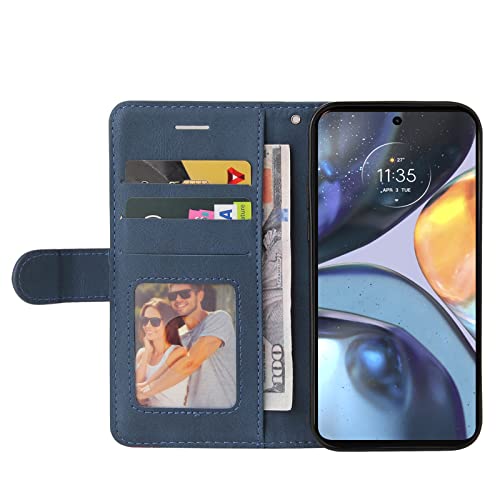 CXTcase for Motorola Moto G22 Case,Wallet PU Leather Flip Folio Case Cover with Card Holder Slots Magnetic Closure,Protective Phone Case for Motorola Moto G22,Blue - Image 3