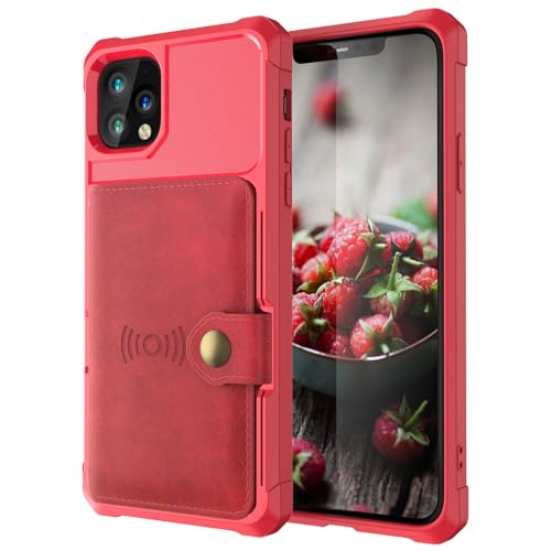 Étui portefeuille iPhone 14 Pro en cuir rouge à clapet magnétique