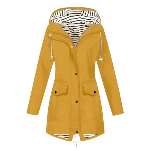 Generisch 2025 Regenjacke Damen – Wasserdicht Winddicht Atmungsaktiv, faltbar leicht mit, Übergangsjacke für Wandern Radfahren Camping Reisen, S-XXL (Yellow, XXL)