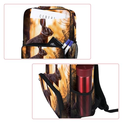 Sac à dos pour femme et homme ergonomique de 14.3 pouces avec imprimé forêt et lapins - 2