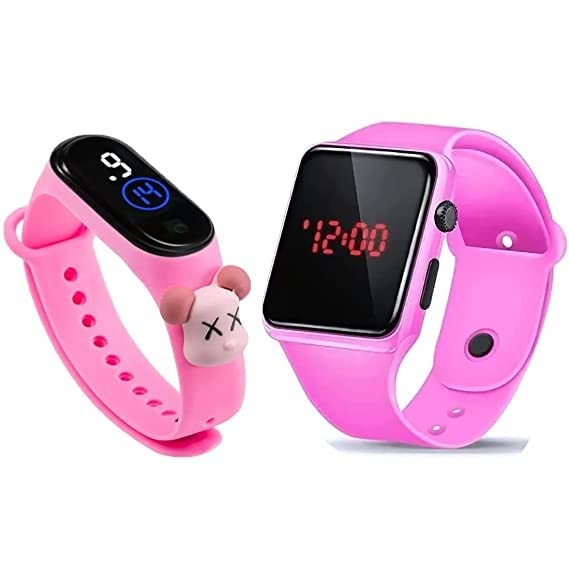 MTSH Fashion Digital Cartoon Dial Touch Display Waterproof Rectangular and Square Day and Date Black Smart Band Wrist Watches for Kids, Boys &Girls (Combo of 2) (Pink Cross) (B0C14TH1H6) Amazon Price History, Amazon Price Tracker