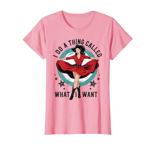 I do a Thing Called What I Want Retro Cowboy Western Girls T-Shirt, Women, Pink, Large