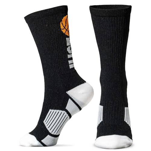 Image of ChalkTalkSPORTS Basketball Socks - Cushioned Mid-Calf Crew - Youth & Adult | Moisture-Wicking Performance Blend, Athletic Basketball Gear, Stay-Up Technology, Arch Support, Breathable, Boys and Men