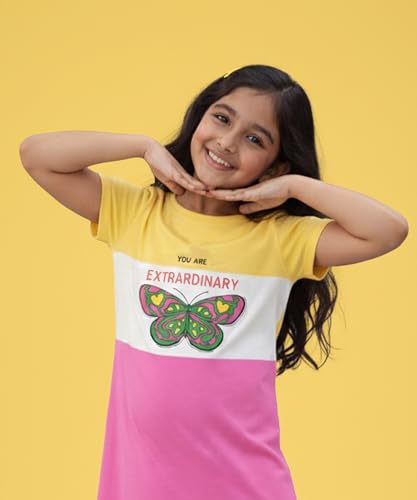 Image of KYDA KIDS 100% Pure Cotton Printed Round Neck Regular fit Half Sleeve Multicolor Long Top for Girls - (Pack of 1)
