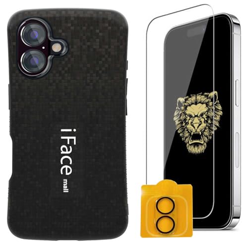iFace mall iPhone 16 用 ケース & 強化ガラスフィルムセット カメラレンズ保護カバーセット 3点 指紋防止 ワイヤレス充電 軽量 薄型 アイフェイス モール アイフォン16 カバー ストラップホール 耐衝撃 iPhone16 対応 ス