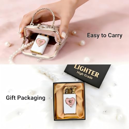 Encendedor con llama doble y diseño corazón rosa miniatura 6
