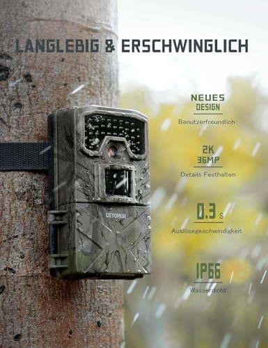 CEYOMUR Wildkamera, 2K HD Wildkamera mit Bewegungsmelder Nachtsicht, Wildtierkamera...