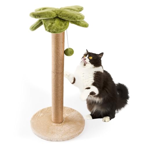 LIFLIX Palm Tree Cat Scratching Post, Sturdy 34 inches Tall Sisal Scratch Post with Interactive Dangling Ball, Cute Cat Scratcher for Indoor Adult Cats