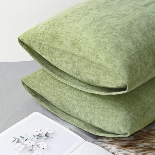 Image of CaliTime Pack of 2 Cozy Standard Pillow Shams Cases for Bed Bedding Decoration Solid Dyed Soft Chenille 20 X 26 Inches Sage