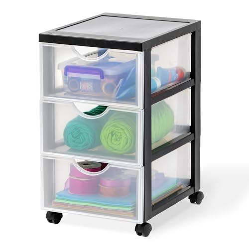 Iris Ohyama, Tour de rangement à Roulettes en Plastique, 3 Tiroirs Moyens, Noir, Ouverture Facile, Meuble de Rangement, Papeterie, pour Chambre, Salle de Bain, École &...