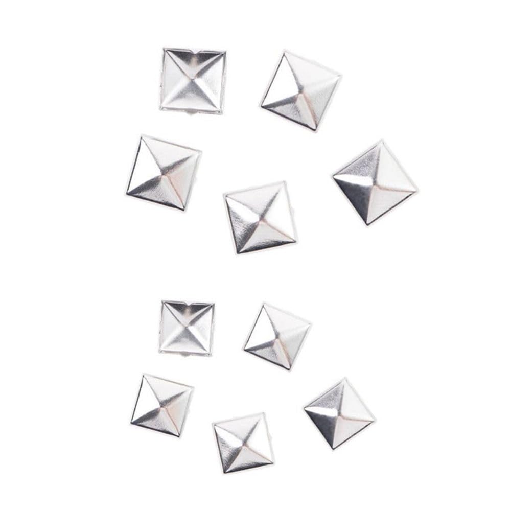 Weddecor 6mm Pyramid Shape Spike Square Studs Prong Rivets For Decorating Belts, Bags, Shoes, Leathercrafts, Punk & Goth Fashion Accessories, Silver, 100pcs