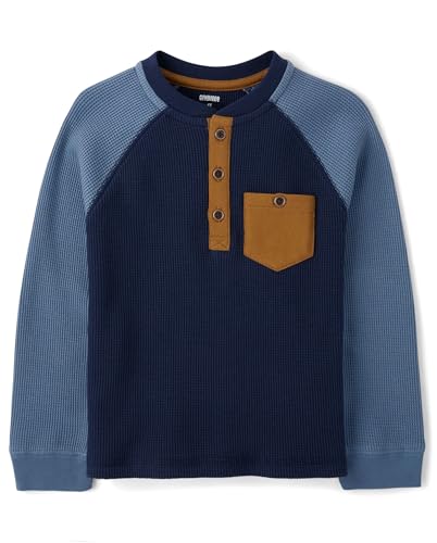Gymboree,Boys,and Toddler Long Sleeve Thermal Henley Shirt,Blue Colorblock,3 Years