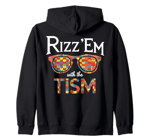 Rizz Em With The Tism Sunglasses Funny Autism Awareness Sudadera con Capucha