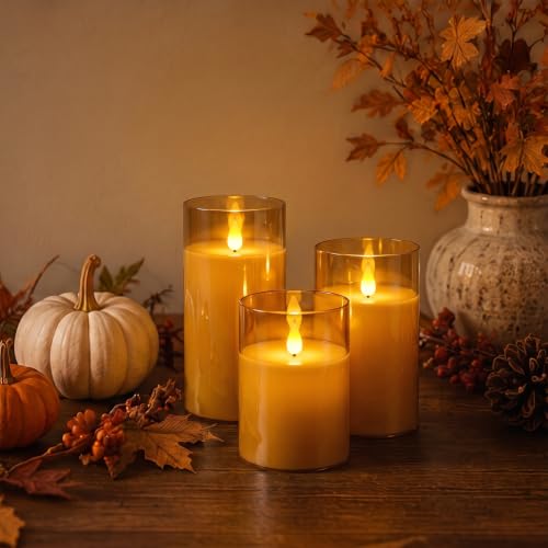 Image of Homemory Amber Rechargeable Flameless Candles with Remote Timer, Set of 3