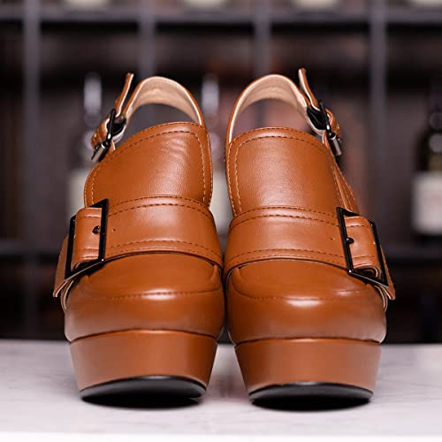 Image of SHODENSE Women Vintage Platform Chunky High Heels Pumps Shoes Round Closed Toe Platform Loafers Ankle Strap Block Heel Slingback Summer Sandals Backless Buckle Loafer Ladies Chic Sexy Party 4-11 M US